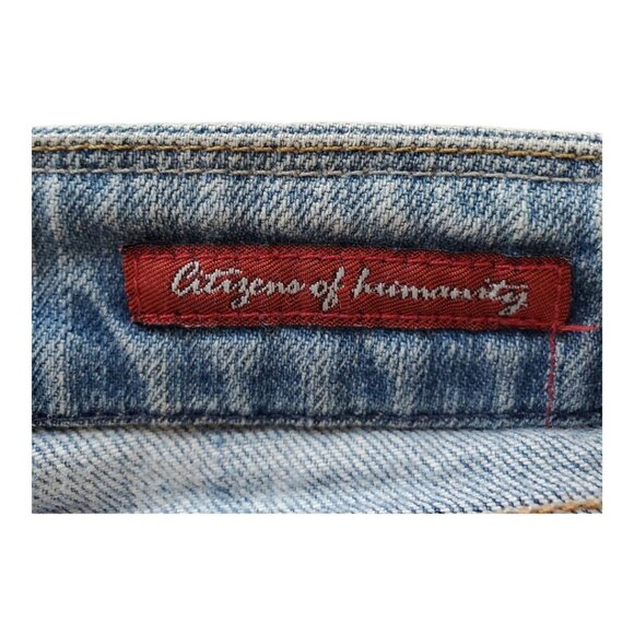 CITIZENS OF HUMANITY SZ 25 (28"waist meas.) Heavily Distressed Crop Frayed Jeans - Picture 3 of 13
